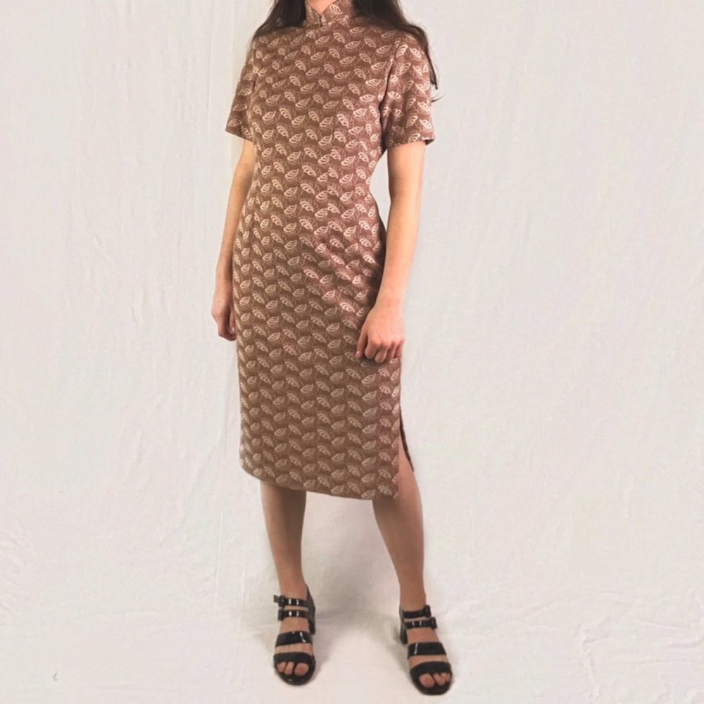Vintage Mock Neck Tan Dress